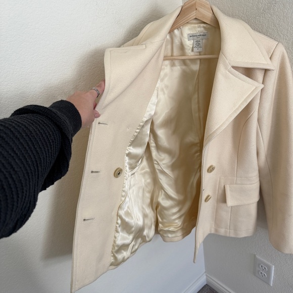 Banana Republic double breasted Wool Peacoat Jacket Cream Button Down size M - Picture 3 of 6